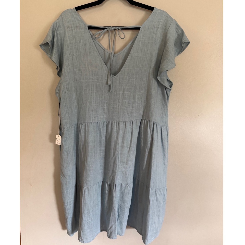 Dex Women Fresh Blue Rayon Linen Blend Tiered Babydoll Dress XL 1922281 D